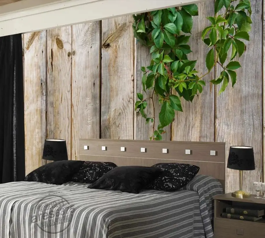 

Custom wall paper 3d Wooden board green vine for kids room Living room bedroom background wall paper mural 3D wallpaper