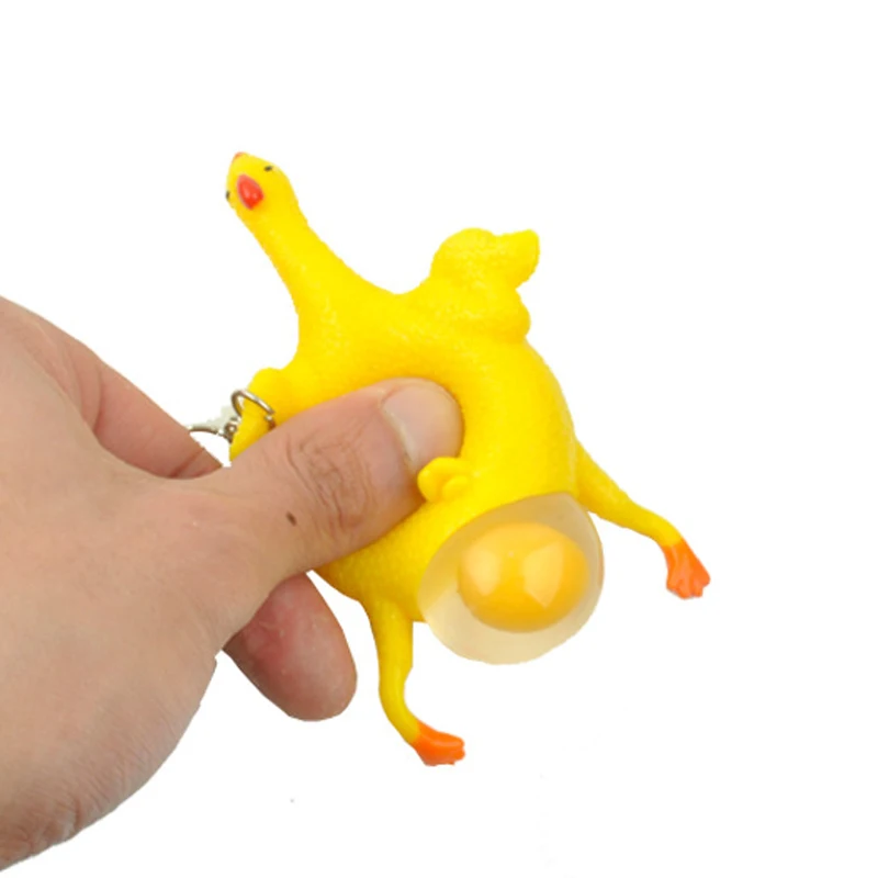 Creative Toy Mini Funny Vent Pinch Toys Lay Eggs Chicken Key Ring Rubber Rooster Tricky Joke Stress Reliever Toys For Children