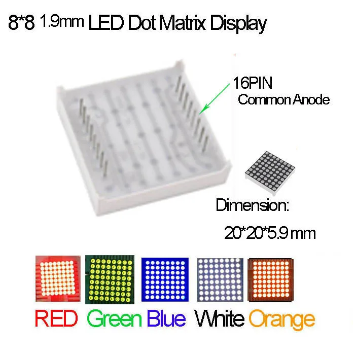 1,9 мм точечный светодиодный матричный дисплей 16 Pin общий анод Быстрый 2 шт./лот R, G, B, Orange Avalible