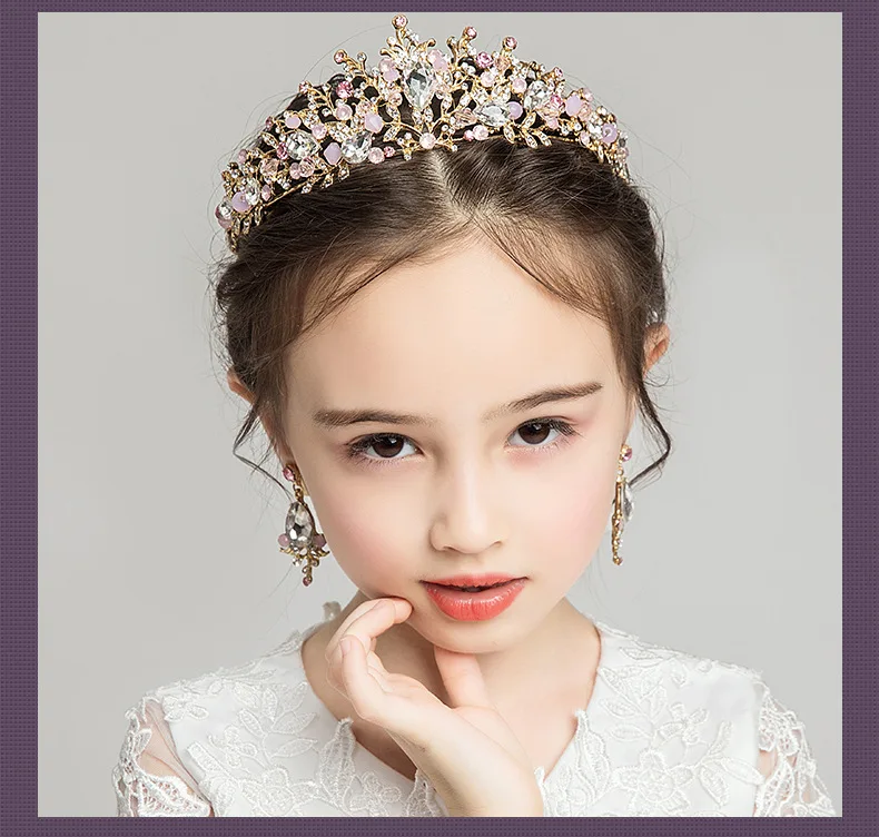 Crianças Meninas Glitter Strass Cristal Twinkle Casamento Da Menina de Flor vestidos de Baile de Aniversário Da Princesa Coroa Tiara Acessórios Para o Cabelo (7)