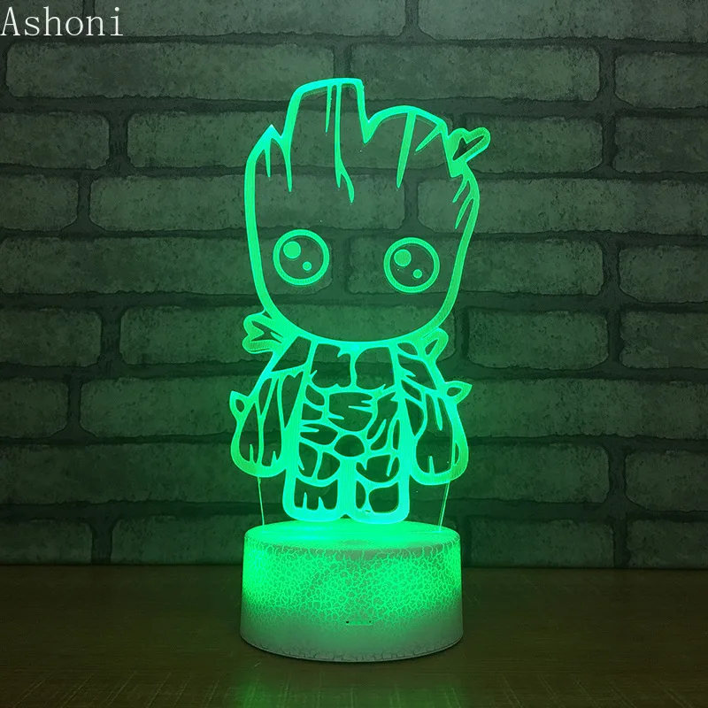 Милый Groot 3D настольная лампа Новинка светодиодный ночник домашний декор 7 цветов