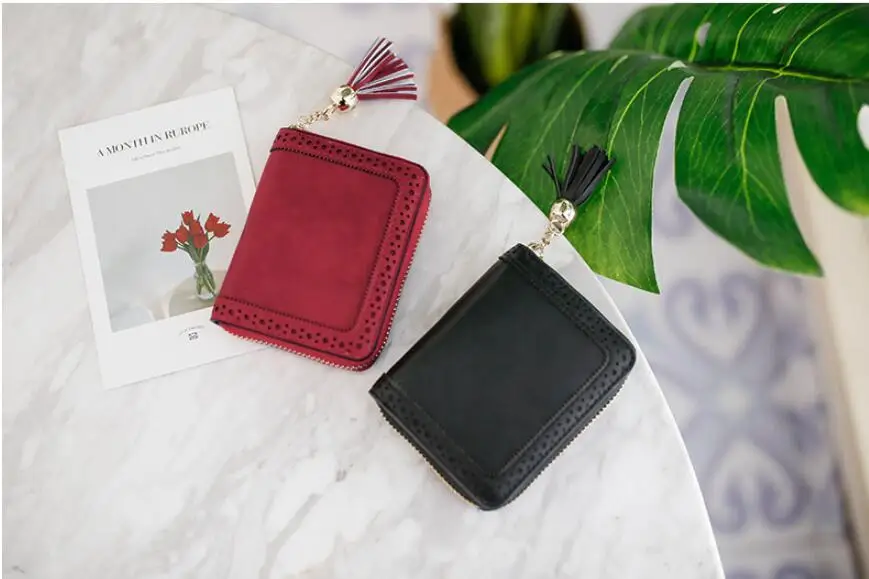 Angelatracy New Arrival Distress Solid PU Leather Card Hollow Out Women Coin Tassel ID Set Credit Card Holder CardHolder