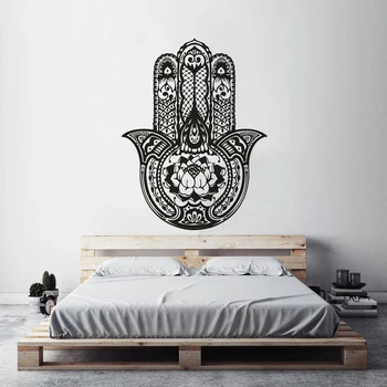 

Lotus Flower Design Hamasa Hand Wall Sticker Home Interior Decor Hand Of Fatima Vinyl Wall Decals Buddha Hand Wall Mural AZ745