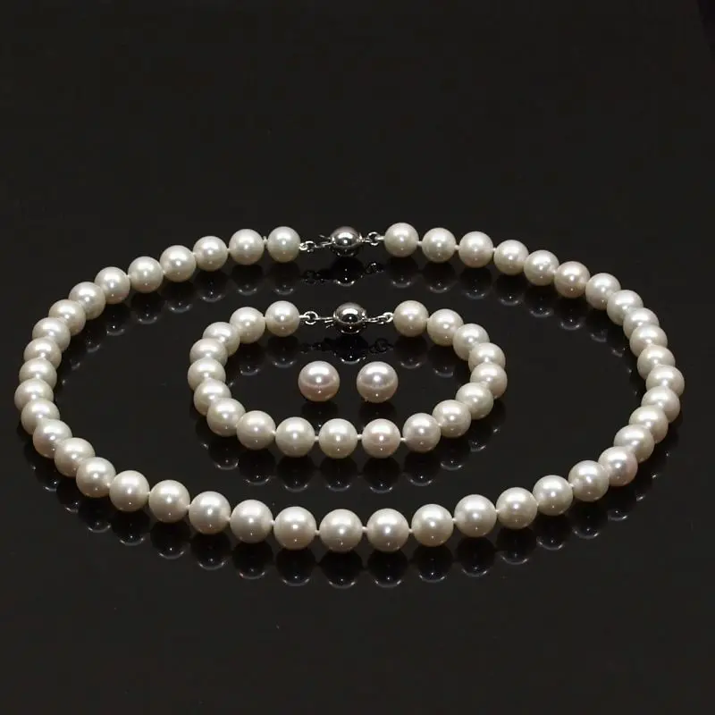

shipping s024 sets AA 9-10mm FreshWater Cultured Pearl Necklace bracelets (A0423)