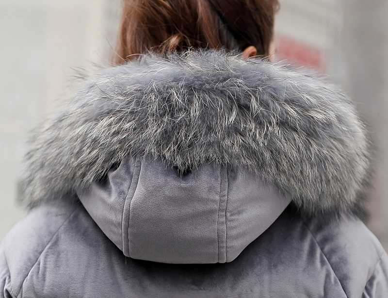 Новая бархатная женская зимняя куртка с меховым капюшоном, Дамское милое пальто, короткая парка с хлопковой подкладкой