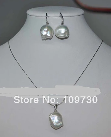 

Jewelry 00661 AA++ Natural 14-16mm Baroque pearl set 925 silver