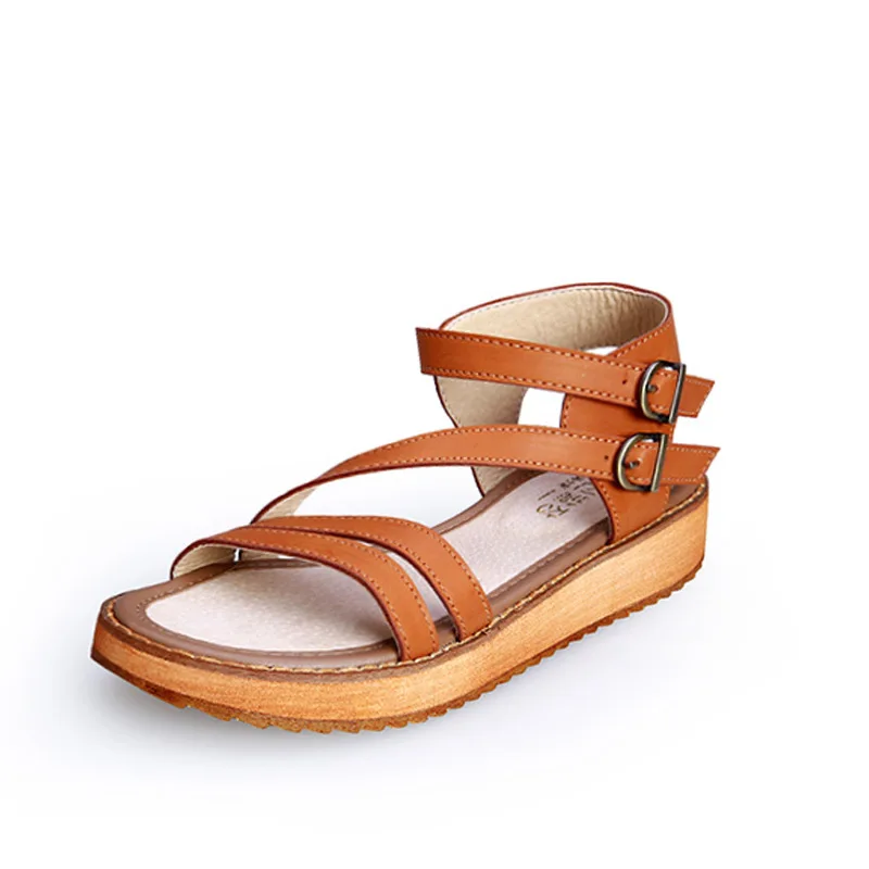 Plus Size 35 43 Buckle Strap Leather Soft Sandals Flat Open Toe Summer Platform Shoes font