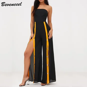 

Bevenccel 2020 Elegant Strapless Summer Women Jumpsuits Sexy Sequins Split Bodycon Celebrity Bandage Party Bodysuits