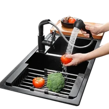 Раковина гранитный бассейн, кухонная раковина, немецкая толстая для раковины, с имитацией кварцевого камня Двойная чаша, черный многофункциональный умывальник, 20 см утолщенная раковина