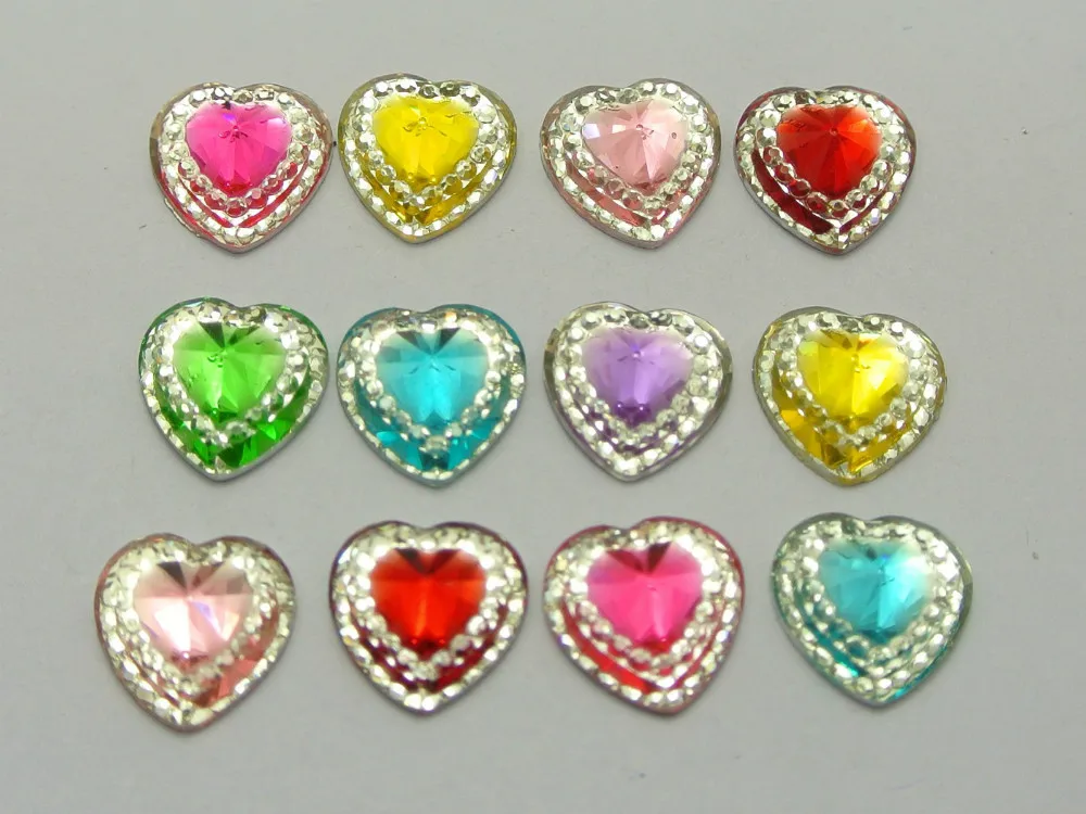 

200 Mixed Color Acrylic Flatback Heart Rivoli Rhinestone Gems 12X12mm Pyramid Center