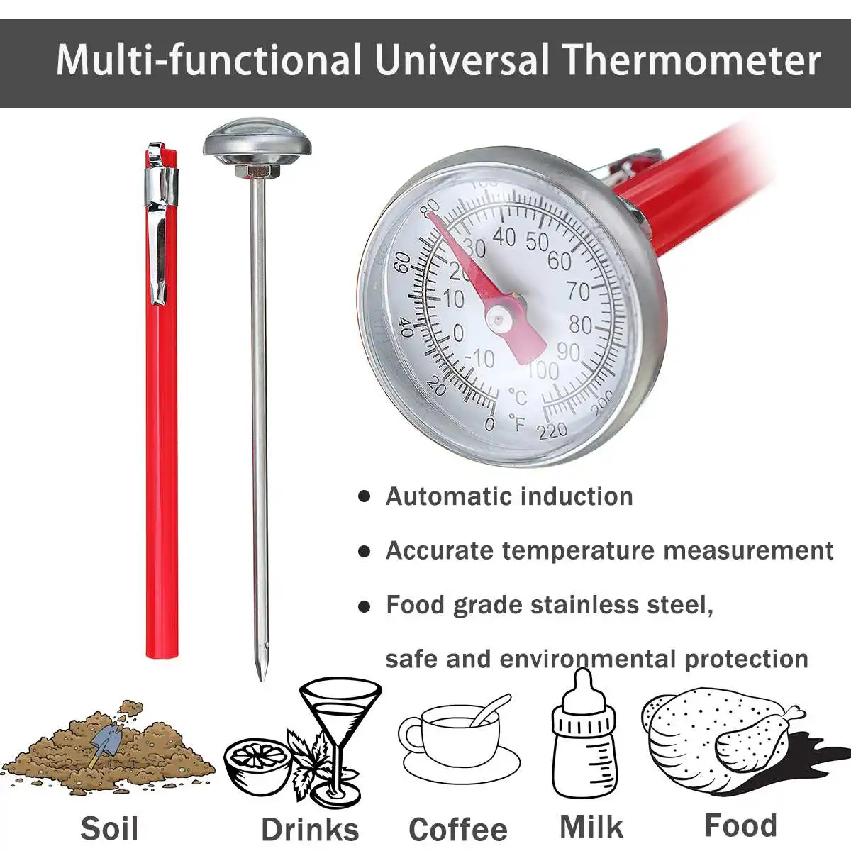 

127mm Pocket Probe Multifunctional Universal Thermometer Soil/Drink/Food Premium Food Grade Stainless Steel Probe Detector
