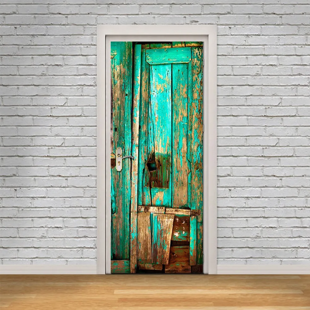 2 шт./Набор 3D наклейки на стену DIY Фреска для спальни домашний декор старый деревянный плакат с изображением двери ПВХ водонепроницаемый имитация наклейки на дверь наклейка 2D