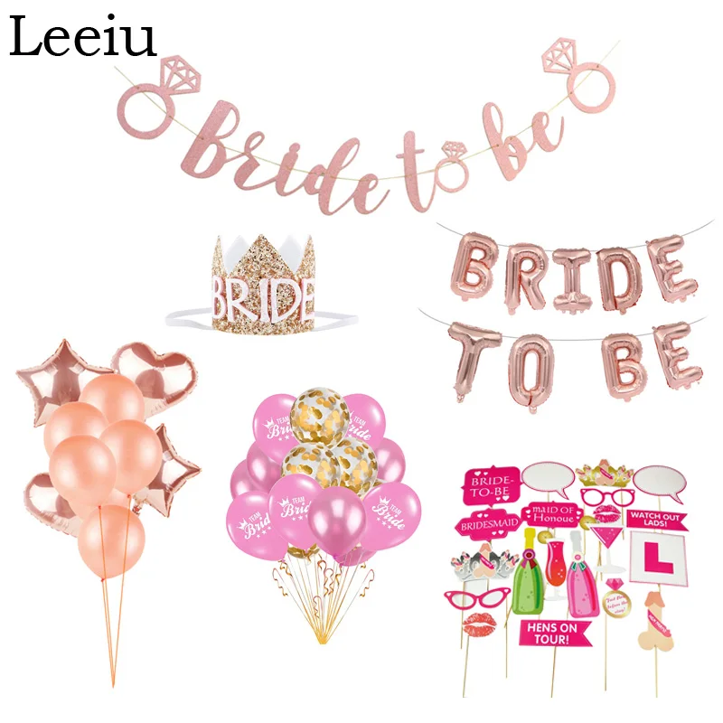 

Leeiu Pink Glitter Bride To Be Banner Team Bride Balloons Hen Party Photo Booth Props Wedding Decoration Party Supplies