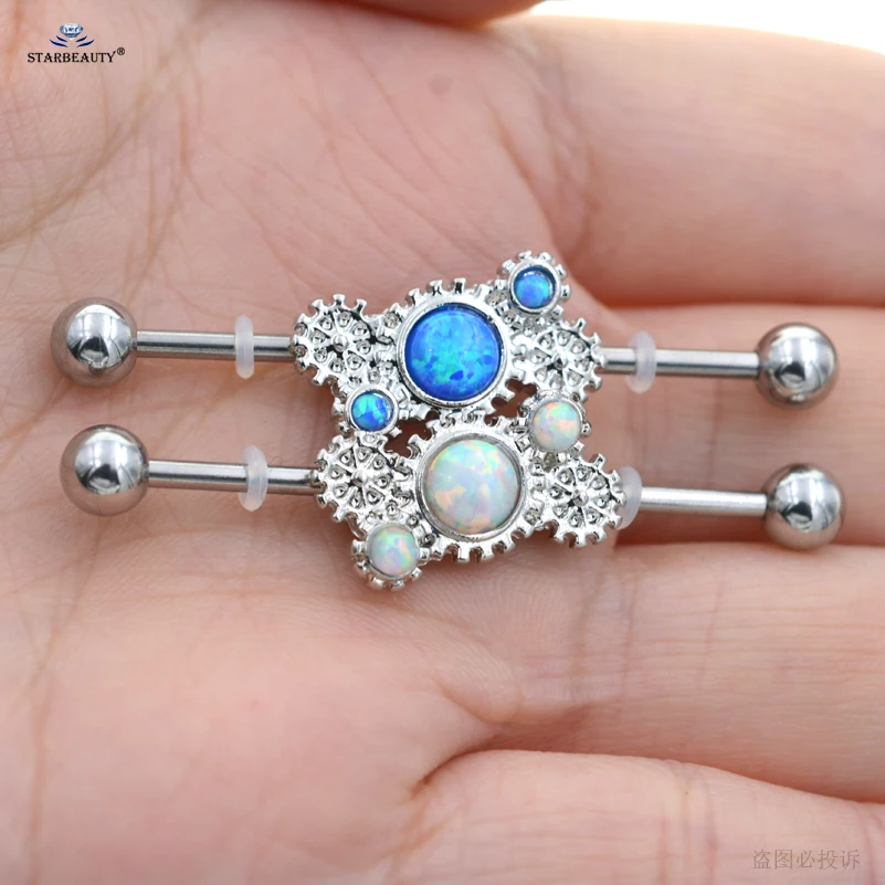 

1.6X35mm Long Barbell Gear OPAL Industrial Piercing Helix Piercing Tragus Stainless Steel Cartilage Earring Pircing Ear Plugs