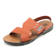 New 2016 Summer Men Sandals Leather Fashion Vintage Flat Heel Solid Beach Sandals For Men Breathable Mens Shoes