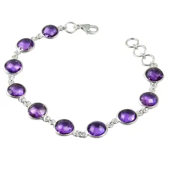 

NiaoZaiFei YunZaiKan Genuine Amethyst Bracelet 925 Sterling Silver,20 cm, MHBB0129