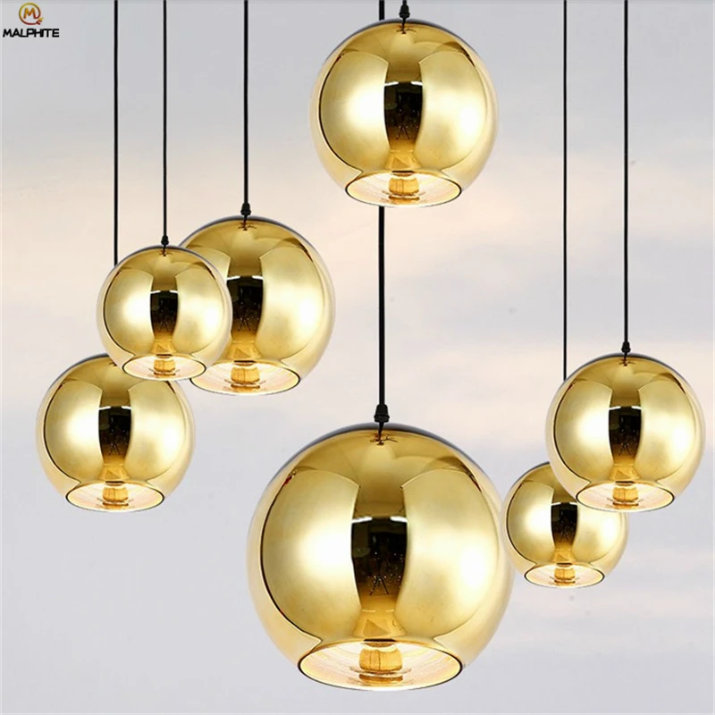 

Nordic LED Golden Pendant Lights Cafe Restaurant Bar Electroplated Glass Ball Pendant Lamp Decorative Lighting Luminaire