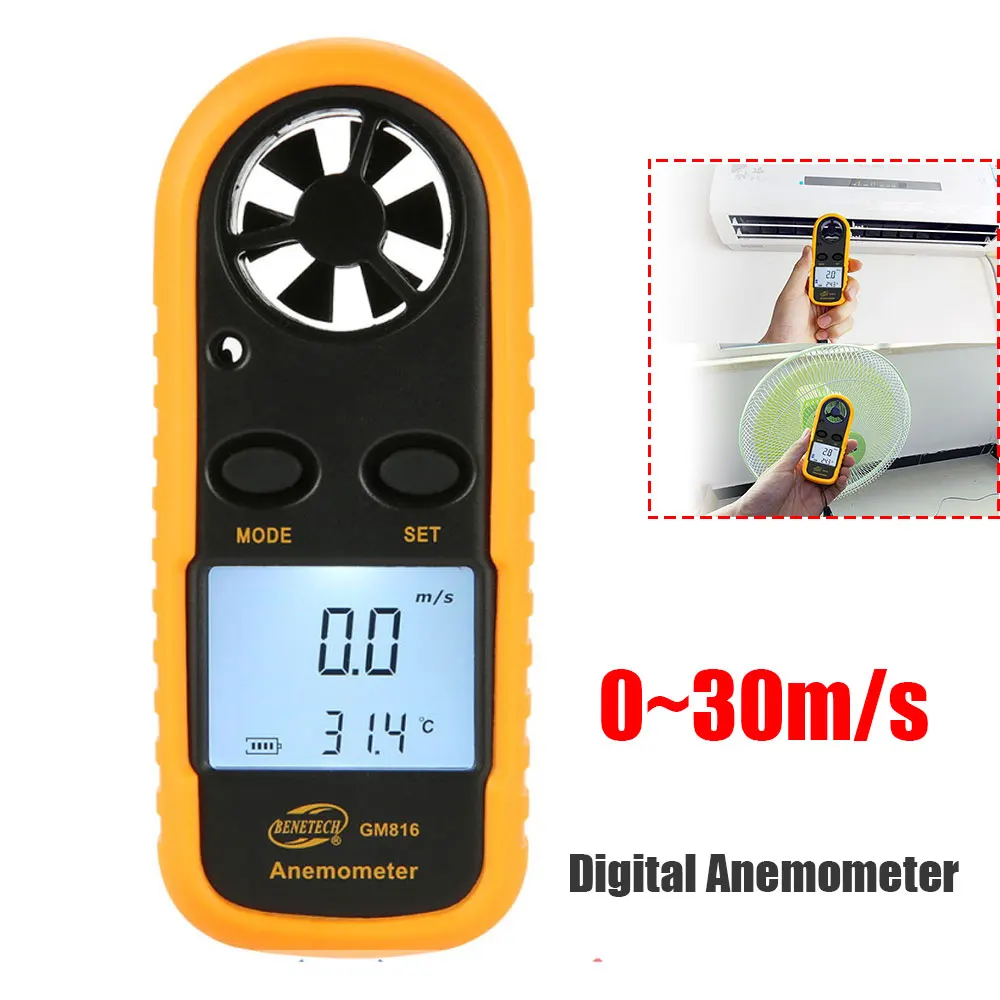 

Portable 0-30m/S GM816 Anemometer Wind Speed Meter Speed Measuring Instruments Anemometer LCD Digital Wind Speed Meter Sensor