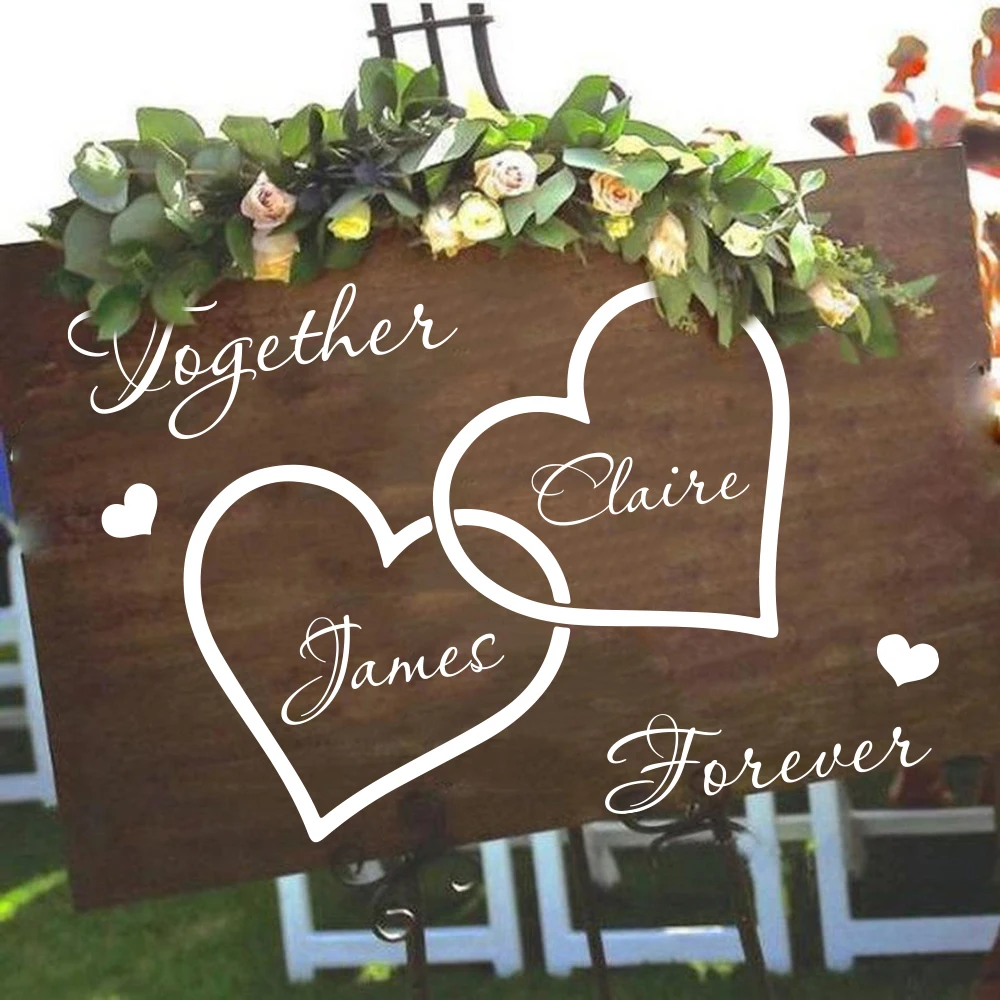 Custom Name Love Heart Wedding Wall Sticker Bedroom Personalized Name Romantic Wedding Quote Wall Decal Vinyl Home Decor   (1)