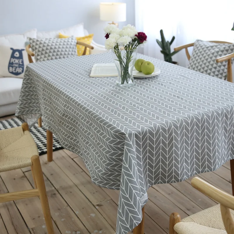 

Geometric Grey Tablecloth Cotton Linen Table Cloth Rectangular Tea Table Desk Cover Home Decor Dustproof