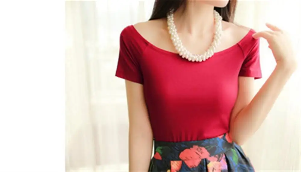 

Short Sleeve Women Tops Off Shoulder Knitted 2019 Summer Spring Crop Tops Shirt Cropped Slash Neck Blusas