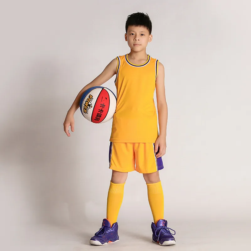 Детский баскетбол костюм трикотаж для мальчиков Спортивная одежда школьный мальчиков Джерси Детский баскетбол костюм - Цвет: Цвет: желтый