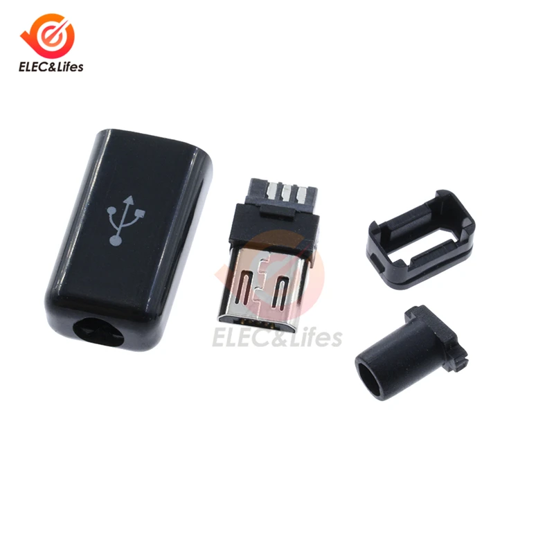 

10pcs/Sets 4 in 1 DIY Micro USB Male Connector Welding Type Male 5 Pin Plug interface with Plastic Cover Black