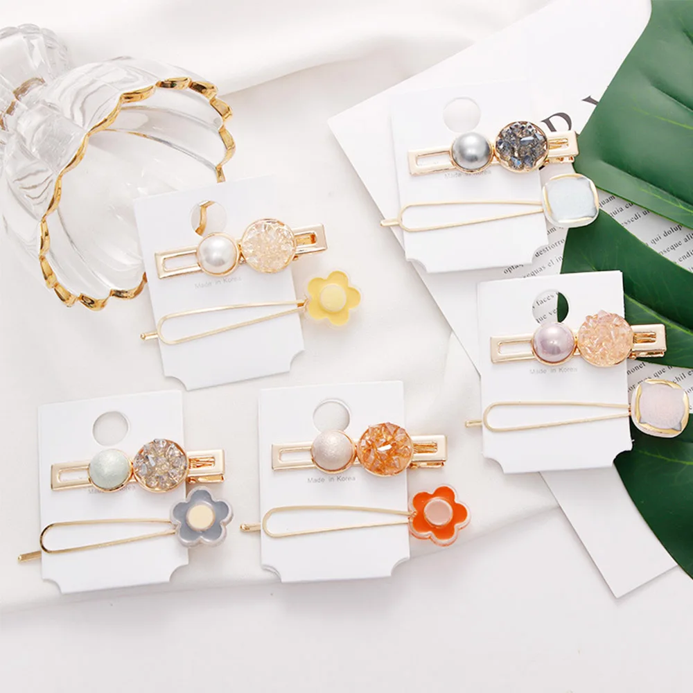 

Oaoleer Hair Accessories 2 Pcs/Lot Hair Clips for Girls BB Clips with Crystal Resin Flower Hairpins for Children Summer Headwear