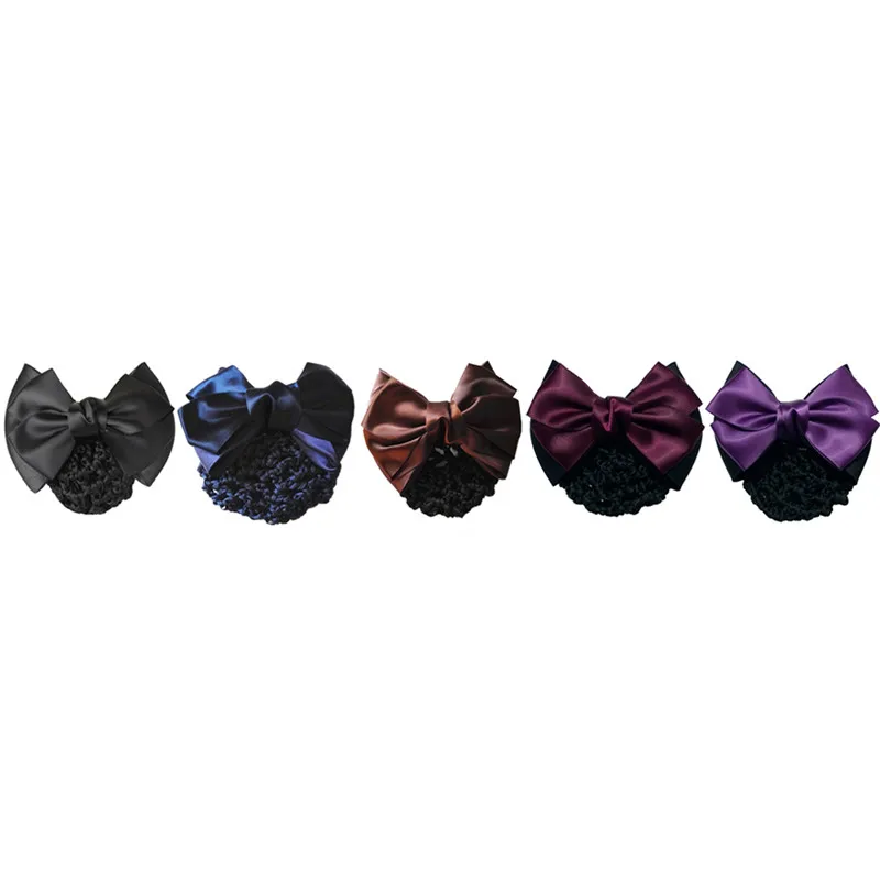 Satin Bow Rhinestone Barrette Lady Hair Clip Cover Bowknot Net Bun Snood butterfly hair clips