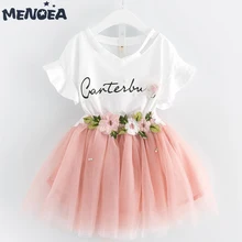 

Menoea Girls Clothing Sets 2018 Brand Girls Clothes Butterfly Sleeve Letter T-shirt+Floral Volie Skirts 2Pcs for Dress Girl