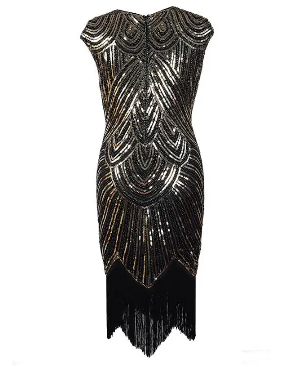 Цельные женские платья с блестками 1920 s, Украшенные бусинами, с бахромой, отличное платье Гэтсби, коктейльное красное, королевское, синее, серебряное, черное - Цвет: as picture