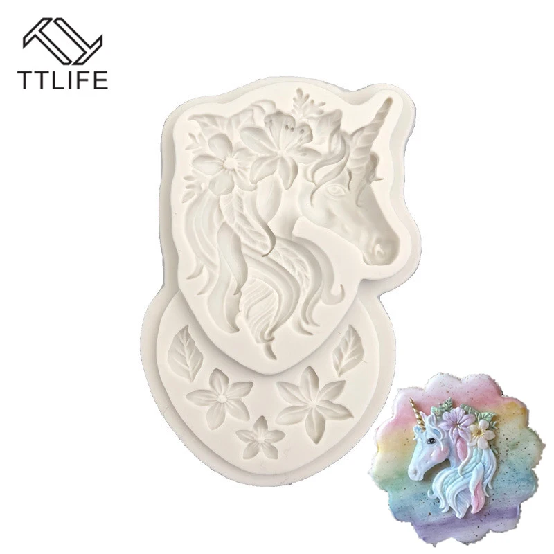 

TTLIFE Unicorn Head Silicone Mold Fondant Cake Pastry Sugarcraft Decoration DIY Tools Chocolate Pastry Confeitaria Baking Moulds