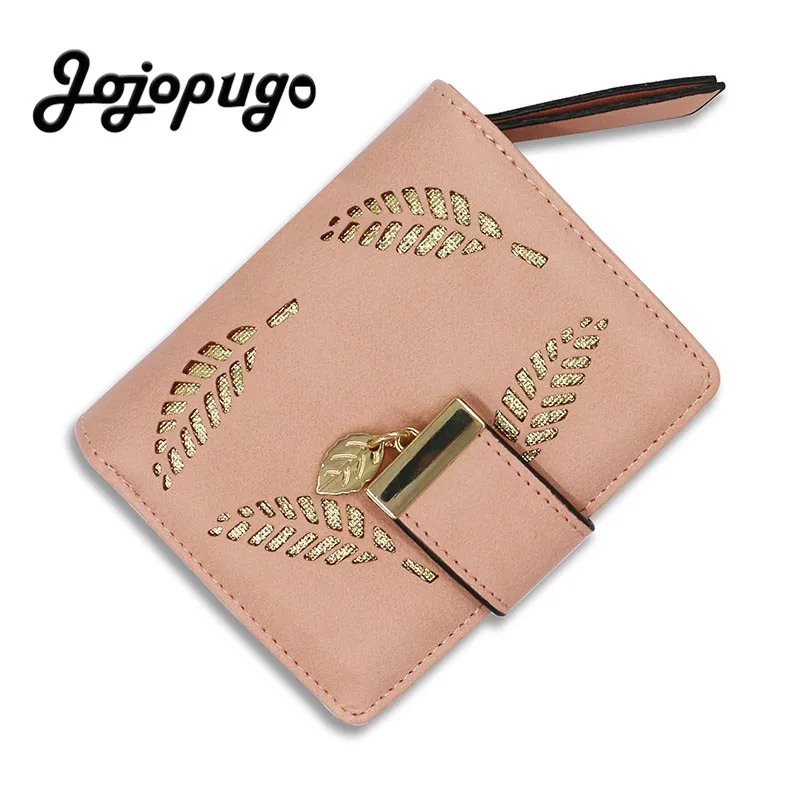 

2019 Fashion Gold Leaf Pink PU Women's Purse Short Coin Pocket Girls Ladies Wallet Card Holder Money Bags