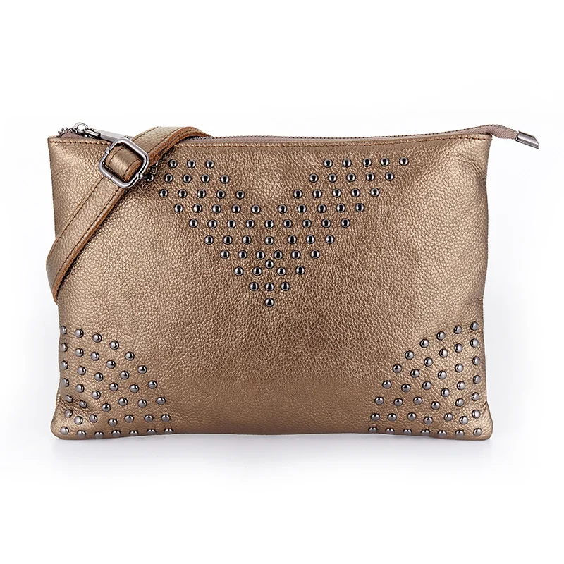 

Fashion Genuine Leather Rivets Bags Trend Shoulder Bags England Style Hand Bag Cow Leather Large Capacity Hand Bag