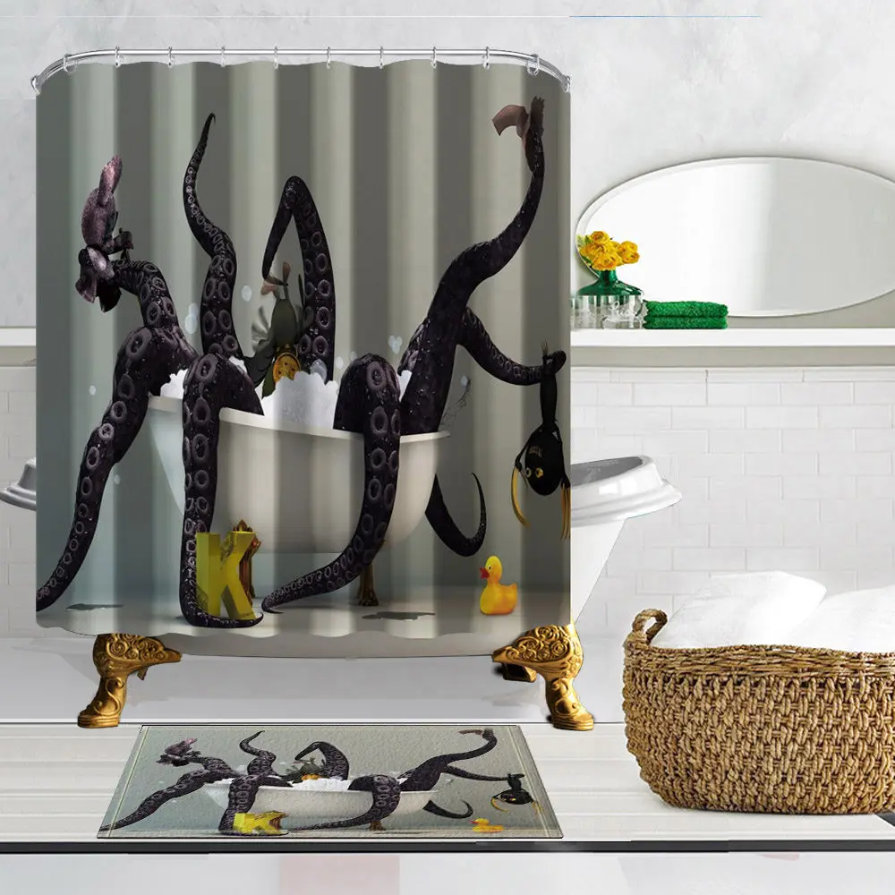 Занавески для душа Осьминог Русалка художественный дизайн занавески для ванной комнаты полиэстер ткань водонепроницаемый и устойчивый к плесени моющиеся с 12 крючками