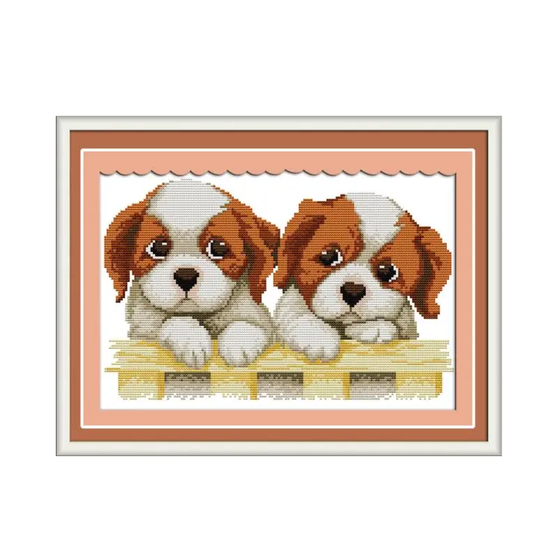 

Cartoon Cute Two Puppy Small Simple Beginner Manual Interest Lesson Fun Cross stitch Decorative Accessories Decorative Painting