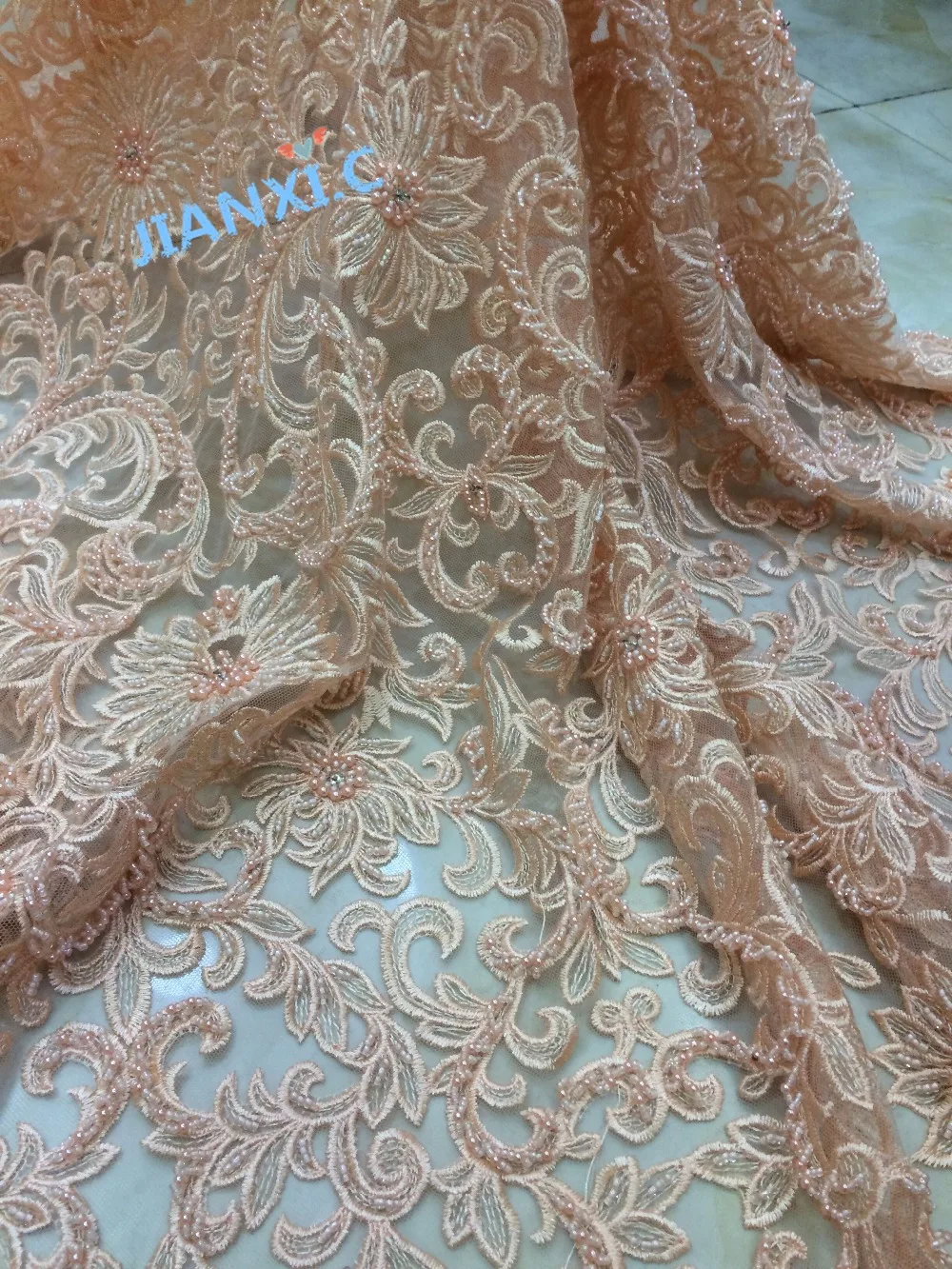 

JIANXI.C-120928 beaded embroidery african tulle lace fabric for nice dress Unique african french lace fabric