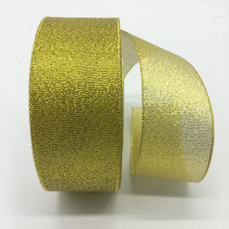 5yds/лот(1-1/2 дюйма 38 мм) шелк атласная лента из полиэстера для Свадебная вечеринка рождественские ленты Палочки Цвет - Цвет: Golden