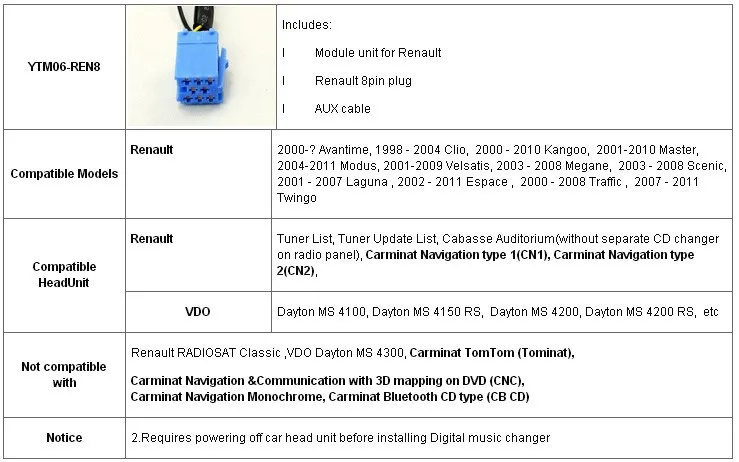 Yatour БТА Bluetooth громкой связи A2DP комплекты для автомобиля Renault Siemens VDO Dayton 8-pin A2DP музыка для смартфонов