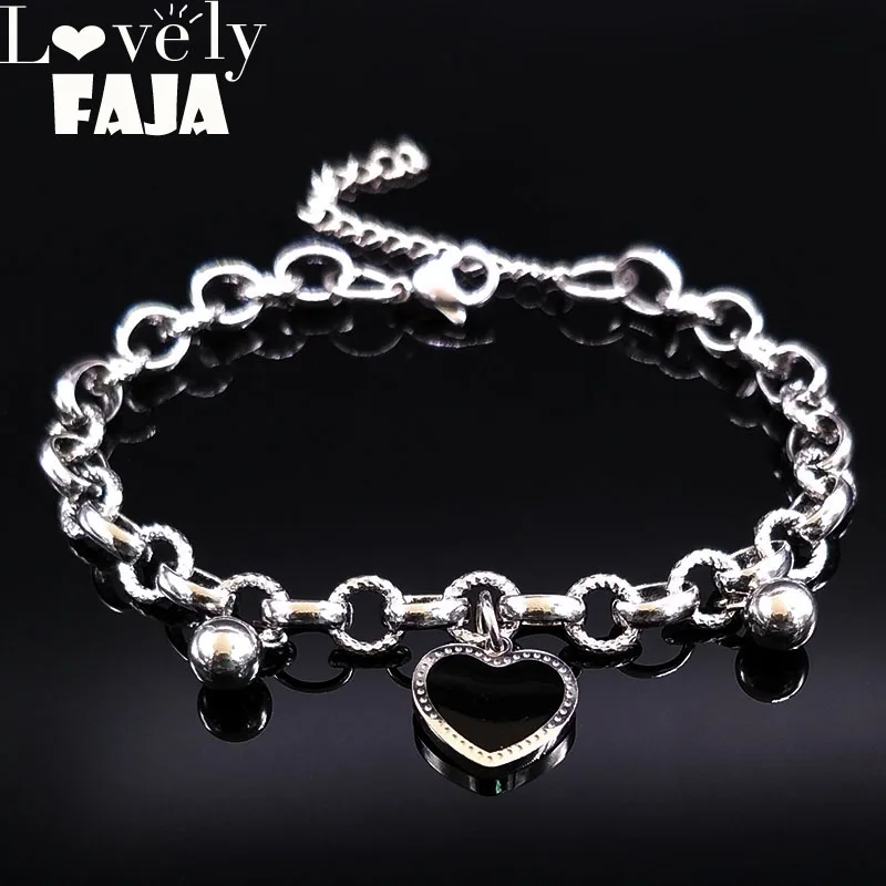 

2019 Heart Enamel Stainless Steel Chain Bracelet Women Bead Silver Color Bracelet Jewelry pulseras acero inoxidable mujer B18156
