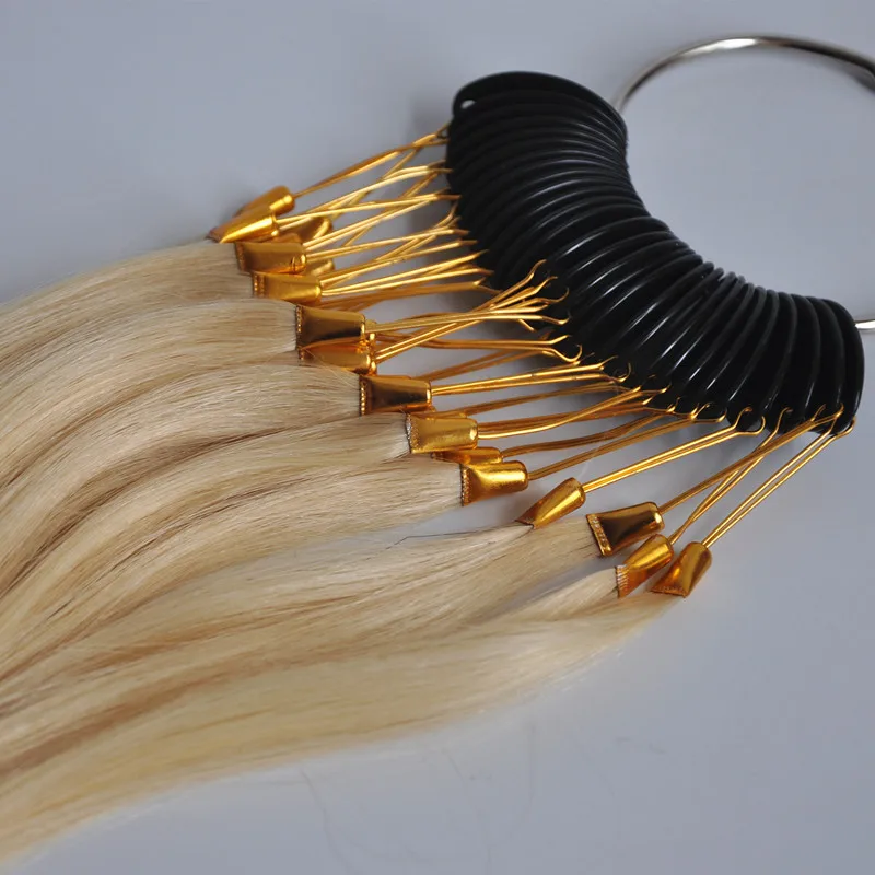 30pcs 100% Human Virgin Hair Color Ring For Hair Extensions and Salon Hair Dyeing Sample Dye Any Color Color Chart Swatch Rings