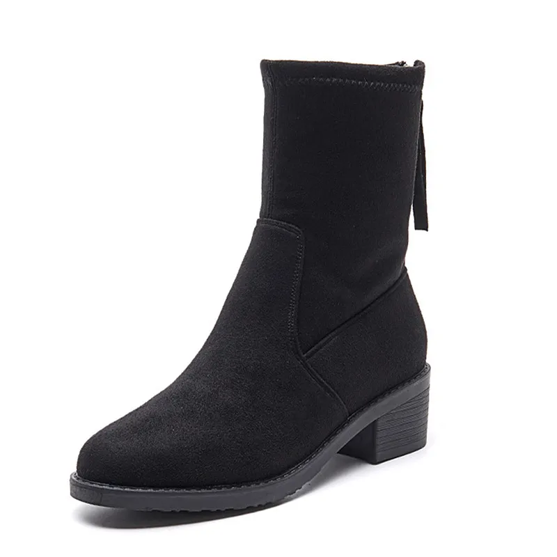 Купить Faux Suede Women's Ankle Boots 2020 Block Heels Booties Back Fringe Winter Autumn Round Toe Ladies In Black  Обувь | Женские полусапожки (32927767147)