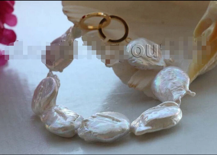 

shipping8.5" Genuine Natural 26mm white Reborn Keshi Pearl Bracelet 14KGP #f1992!