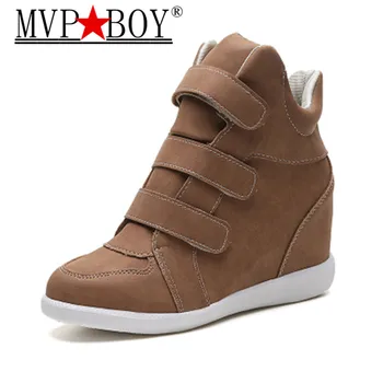

MVP BOY Newest Autumn Outdoor Women High Top Sneakers Hidden Wedges Solid Shoes Ladies 2018 Breathable Ankle Boors For Students