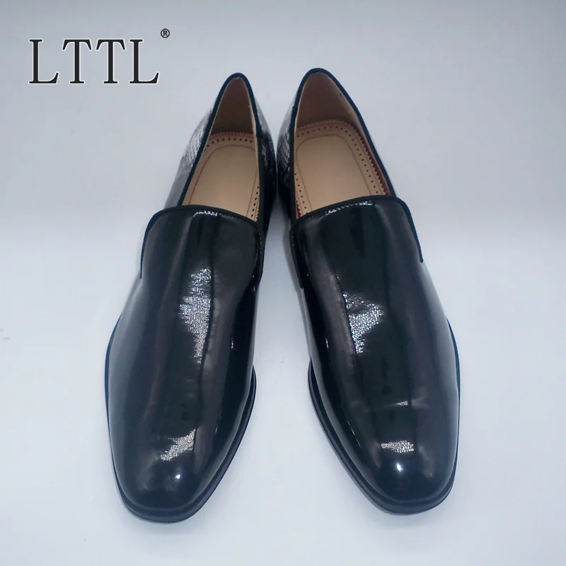 LTTL Designer Brand Patent Leather Loafers Handmade Fashion Slip On Shoes Men Casual Loafer Shoes Italian Style Mens Dress Shoes