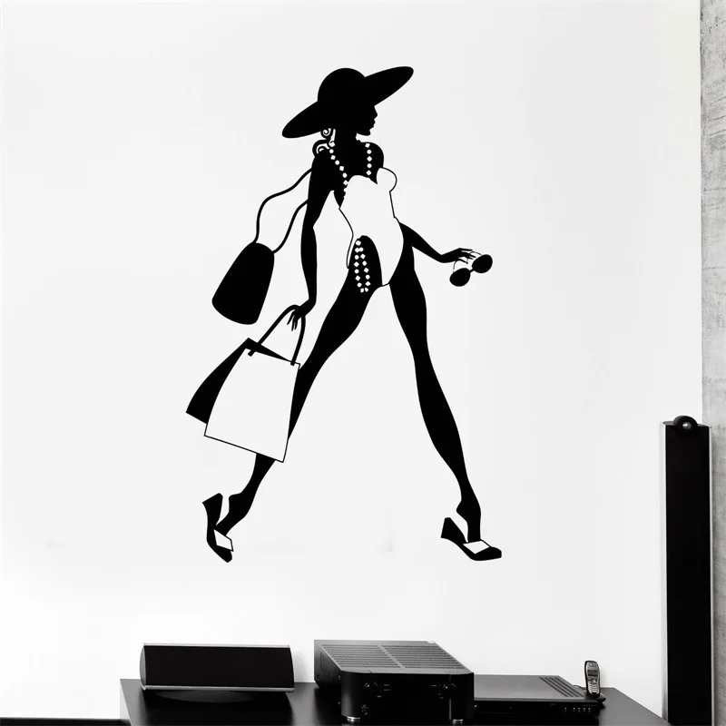 Wall Decal Beautiful Woman Fashion Style Shopping Vinyl Stickers