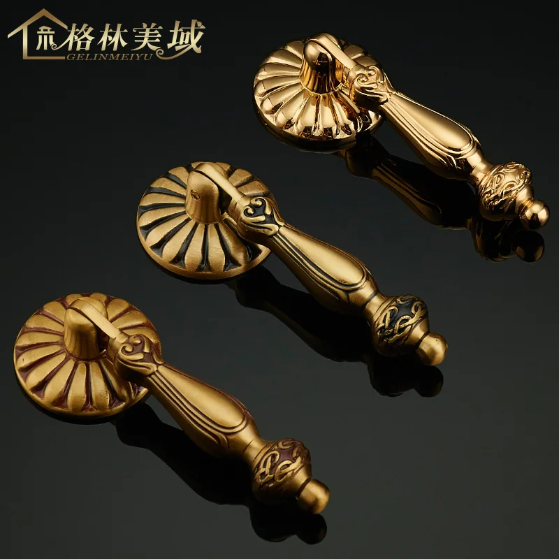 

Pure copper wardrobe door drawer handle full copper European antique cabinet handle American retro pendant