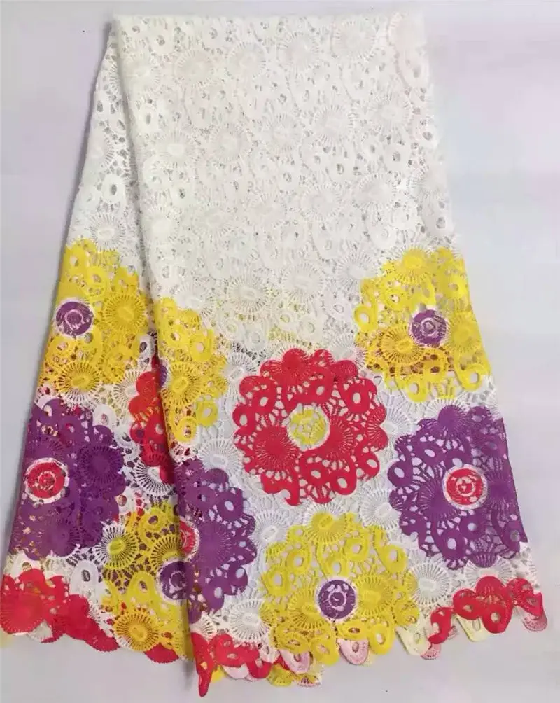 

Free Shipping! Multi Color African Cord Lace / High quality Cupion Lace fabric/ Chemical guipure Lace for Party Dress WS1150