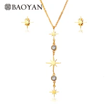 BAOYAN Позолоченные Ювелирные наборы из нержавеющей стали кубический цирконий, свадебное украшение наборы золотой Polaris Star комплекты украшений для женщин