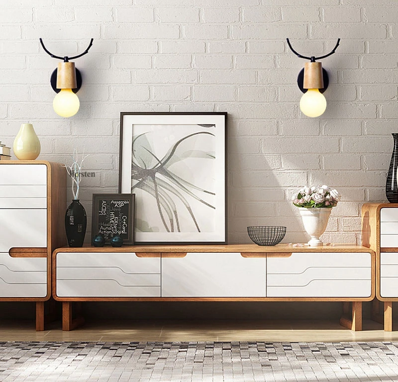 Nordic Creative Deer Antlers LED Wall Lamp Modern Wooden White Black Bedside Lights For Living Room Bedroom Corridor Wall Lights (3)
